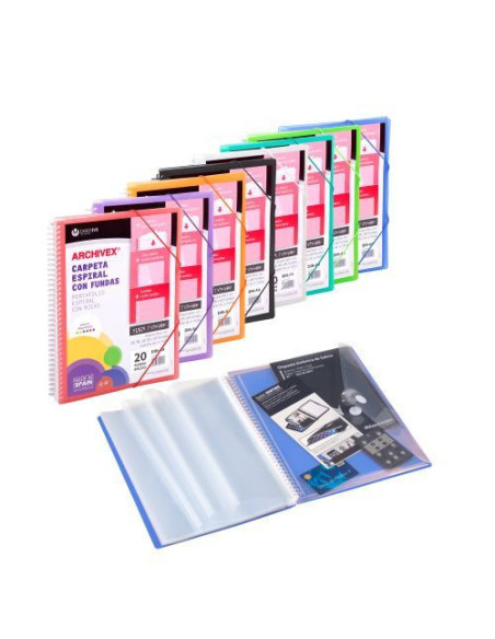 CARPETA ARCHIVEX-STAR ESPIRAL CANGURO 40 FUNDAS COLOR NEGRO CARCHIVO 53034006