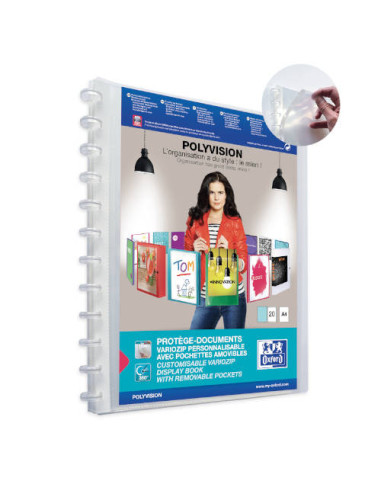 CARPETA DE FUNDAS INTERCAMBIABLES PERSONALIZABLES POLYVISION A4+ 20 FUNDAS COLOR TRANSPARENTE OXFORD 100205600