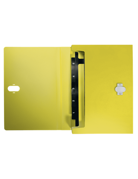 CARPETA POLIPROPILENO ACORDEON 5 POSICIONES+BOLSILLO FRONTAL BROCHE GIRATORIO A4 RECYCLE AMARILLO LEITZ 46240015