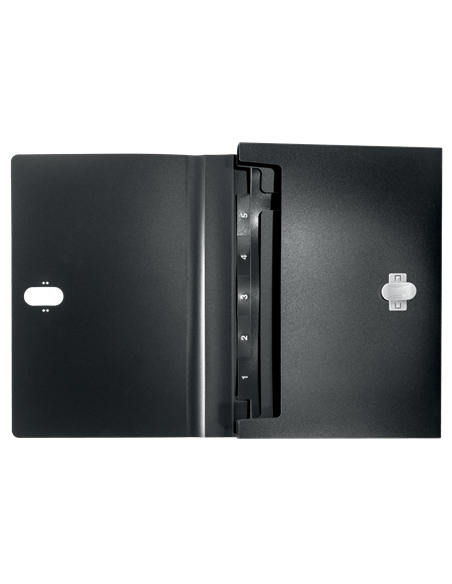 CARPETA POLIPROPILENO ACORDEON 5 POSICIONES+BOLSILLO FRONTAL BROCHE GIRATORIO A4 RECYCLE NEGRO LEITZ 46240095