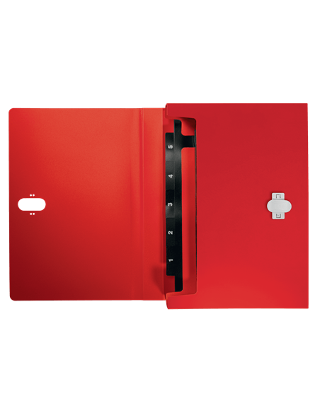 CARPETA POLIPROPILENO ACORDEON 5 POSICIONES+BOLSILLO FRONTAL BROCHE GIRATORIO A4 RECYCLE ROJO LEITZ 46240025