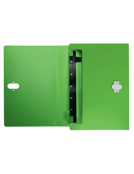 CARPETA POLIPROPILENO ACORDEON 5 POSICIONES+BOLSILLO FRONTAL BROCHE GIRATORIO A4 RECYCLE VERDE LEITZ 46240055