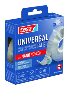 CINTA ADHESIVA DOBLE CARA NANO UNIVERSAL POWER 5KG 3 METROS x 30 MM TESA 55810-00002-00