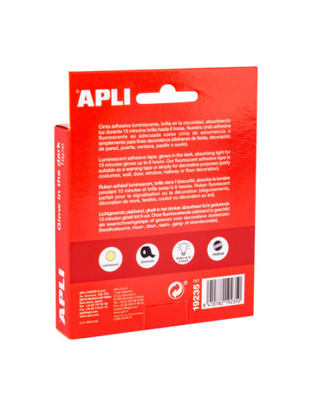 CINTA ADHESIVA LUMINISCENTE 20 MM X 5 M APLI 19235
