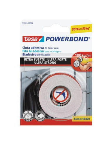 CINTA ADHESIVA POWERBOND ULTRA-FUERTE EXTERIOR/INTERIOR 19MM.X1