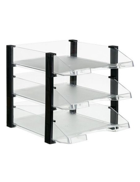 CONJUNTO 3 BANDEJAS JUMBORACK TRANSPARENTE CON ELEVADORES NEGROS 350X285X280 MM ARCHIVO 2000 704 CS TP