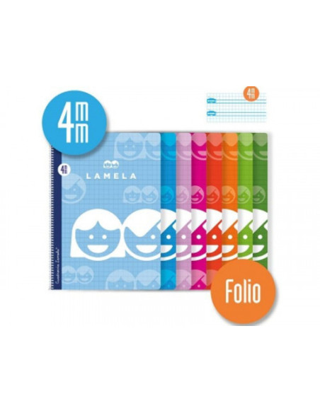 CUADERNO BASICO FORMATO FOLIO 80 HOJAS RAYADO 4 MM SURTIDOS LAMELA 07F004
