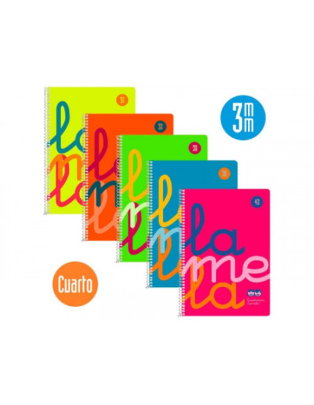 CUADERNO CUARTO FLÚOR POLIPROPILENO RAYADO 3 MM.COLORES SURTIDOS LAMELA 7CTP003S