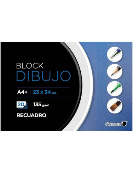 CUADERNO DE DIBUJO A4+ 135 GR. 20 HOJAS CON RECUADRO ENCOLADO 2 TALADROS GOLDEN 324276