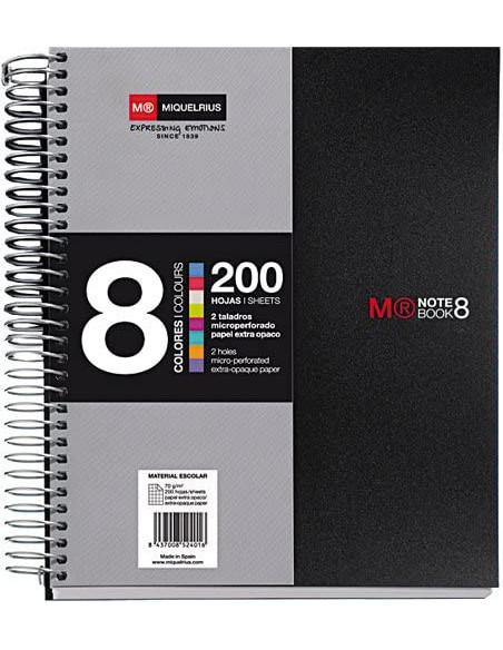 CUADERNO ESPIRAL NB-8 A5 200 HOJAS 5X5MM POLIPROPILENO NEGRO MIQUELRIUS 42007