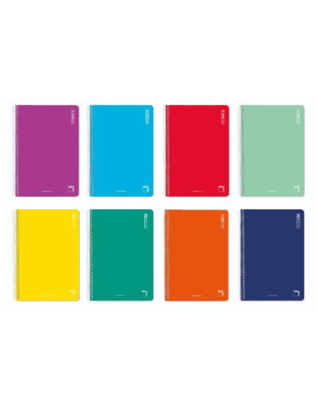 CUADERNO ESPIRAL SERIE BASIC TAPA CARTONCILLO 60 GRS. 4º (155X215MM.) 80 HOJAS HORIZONTAL CON MARGEN 8 COLORES SURTIDOS PACSA 16