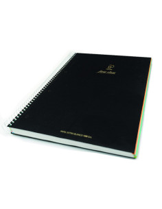CUADERNO FIRST CLASS A5 TAPA NEGRA FORRADA MICROPERFORADO 120H 100GR TALADROS 5X5 BANDA 5 COLORES PACSA 16036