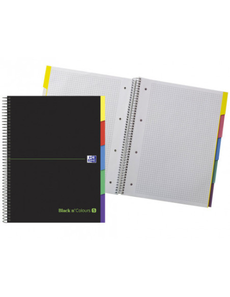 CUADERNO EUROPEANBOOK 5 TAPA EXTRADURA A4+-CON PESTAÑAS 100 HOJAS 5X5 NEGRO-VERDE BLACK NCOLORS OXFORD 400088331