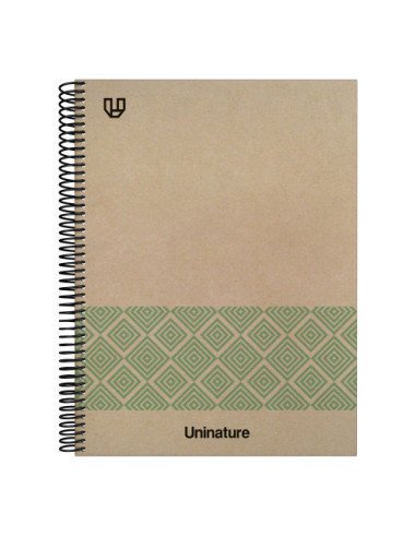 CUADERNO RECICLADO A4 KRAFT SOFT TAPA DURA 100 HOJAS 90GR CUADRICULA 5X5 MM VERDE UNINATURE 88500520