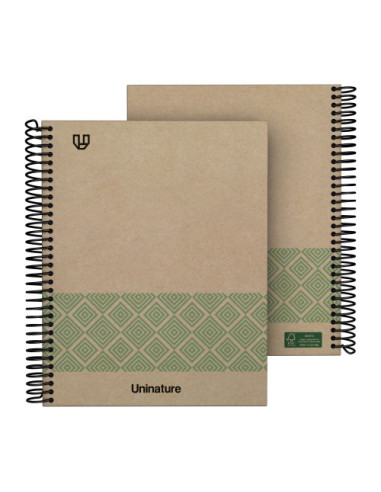 CUADERNO RECICLADO A5 KRAFT SOFT TAPA DURA 80 HOJAS 90GR CUADRICULA 4X4 MM VERDE UNINATURE 88538720