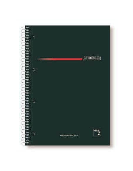 CUADERNO SERIE PREMIUM TAPA EXTRA DURA 70 GRS. A-4 (210X297MM.) MICROPERFORADO 160 HOJAS CUADRÍCULA 5X5 + GRECA NEGRO PACSA 1639