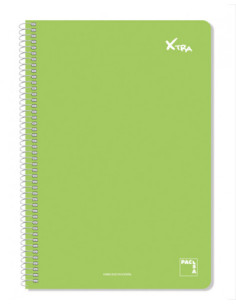 CUADERNO SERIE XTRA 60GR.TAPA CONTRACOLADA FOLIO (215X310MM.) 80 HOJAS CUADRÍCULA 4X4 COLOR VERDE OSCURO PACSA 16078