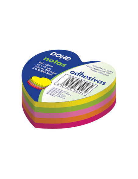 CUBO CORAZÓN 250 NOTAS 5 COLORES SURTIDOS NEÓN 70X70 DOHE 75016