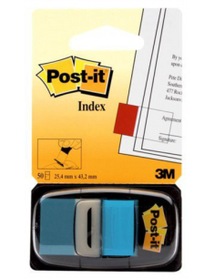 PACK 12 DISPENSADORES DE 50 UNIDADES INDEX AZUL BRILLO (25.4X43.1) POST-IT 3M68023