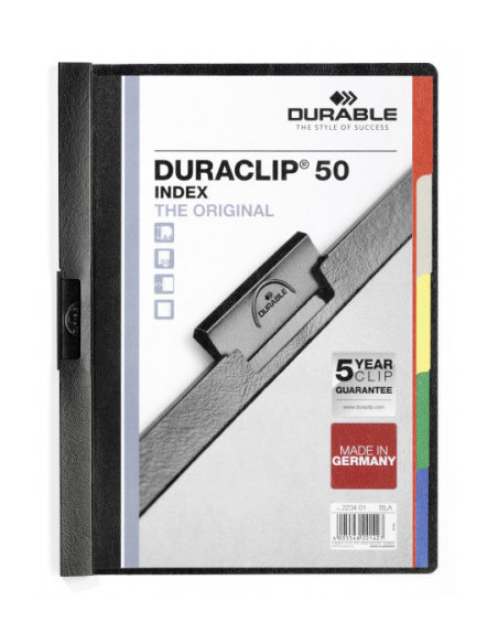 DOSSIER CON CLIP ORIGINAL INDEX A4 CAPACIDAD 50H NEGRO DURABLE 2234-01