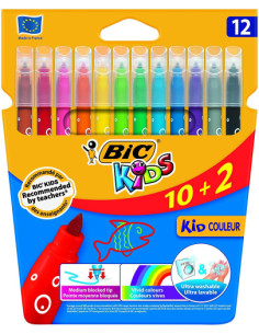 ROTULADORES BIC KIDS ESTUCHE 10+2 COLORES TINTA BASE DE AGUA LAVABLE 2