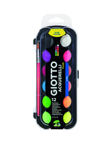 ESTUCHE 12 ACUARELAS FLUO 30 MM + PINCEL  GIOTTO F351400