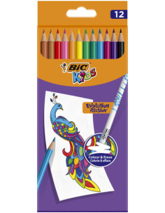 ESTUCHE 12 LAPICEROS DE COLOREAR BORRABLE EVOLUTION ILLUSION CON GOMA INCORPORADA BIC 987868