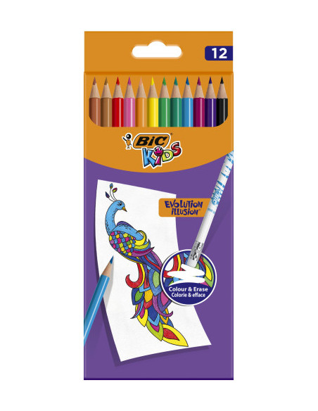 ESTUCHE 12 LAPICEROS DE COLOREAR BORRABLE EVOLUTION ILLUSION CON GOMA INCORPORADA BIC 987868