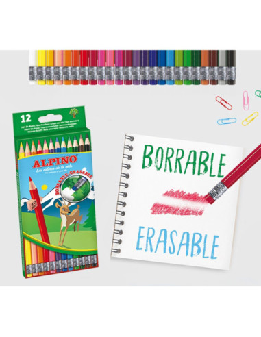 ESTUCHE 12 LÁPICES DE COLORES BORRABLES ALPINO...