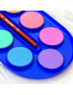ESTUCHE 12 PASTILLAS ACUARELAS FLUO Y METAL 30MM CON PINCEL MILAN 531512 2