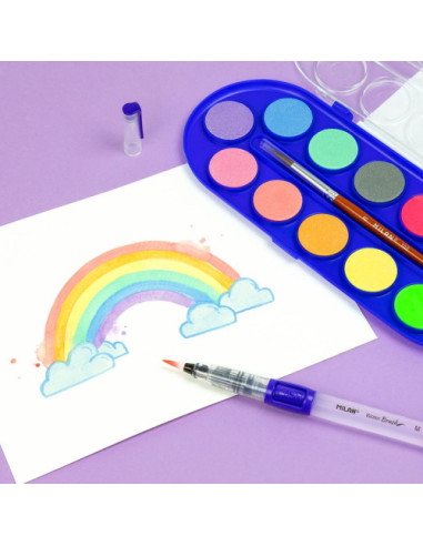 ESTUCHE 12 PASTILLAS ACUARELAS FLUO Y METAL...