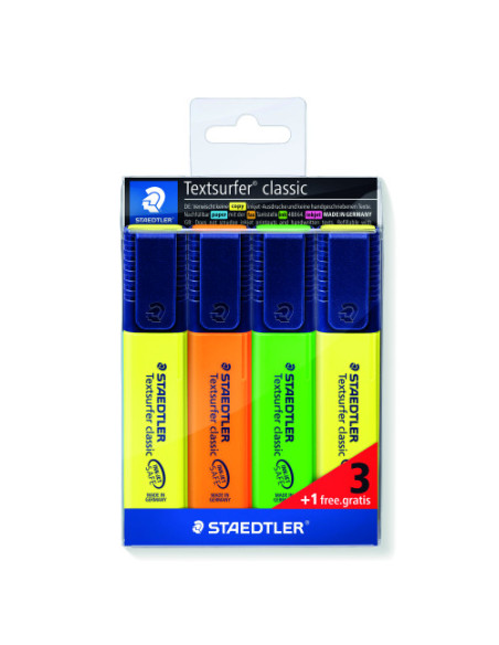 ESTUCHE 3 + 1REGALO MARCADORES FLUORESCENTE CLASSIC 364 TEXTSURFER(R) STAEDTLER 364-S WP4P