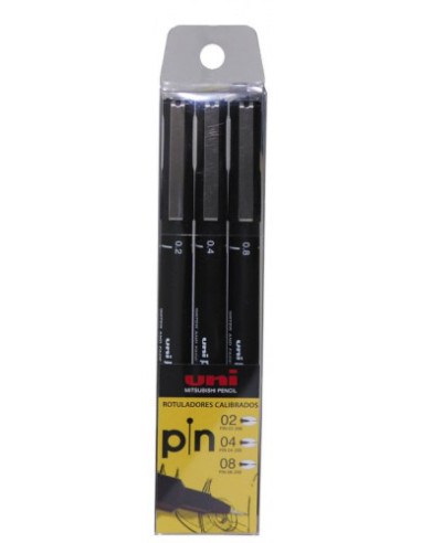 ESTUCHE 3 ROTULADORES CALIBRADOS 2/4/8MM. UNIPIN UNI-BALL 182634338