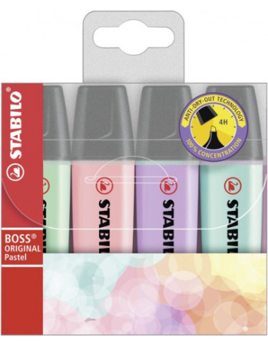 ESTUCHE 4 MARCADORES FLUORESCENTE BOSS PASTEL TRAZO 2/5MM. SURTIDO STABILO 70/4-2