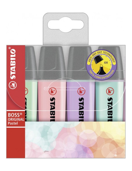 ESTUCHE 4 MARCADORES FLUORESCENTE BOSS PASTEL TRAZO 2/5MM. SURTIDO STABILO 70/4-2