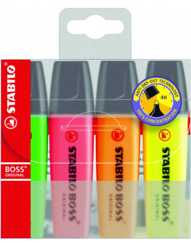 ESTUCHE 4 MARCADORES FLUORESCENTES BOSS TRAZO 2/5MM. SURTIDOS STABILO 70/4