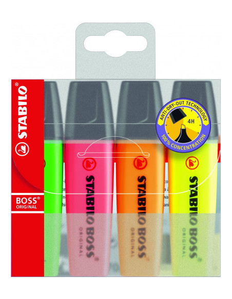 ESTUCHE 4 MARCADORES FLUORESCENTES BOSS TRAZO 2/5MM. SURTIDOS STABILO 70/4