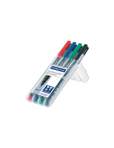 ESTUCHE 4 MARCADORES LUMOCOLOR PERMANENTE PUNTA FINA 0