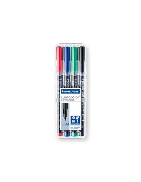 ESTUCHE 4 MARCADORES LUMOCOLOR PERMANENTE PUNTA MEDIA 1MM. SURTIDOS STAEDTLER 317 WP4