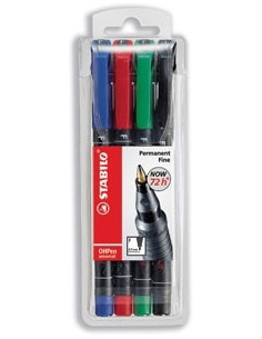 ESTUCHE 4 MARCADORES PERMANENTE P.MEDIA SURTIDO OHPEN UNIVERSAL 1MM. STABILO 843/4