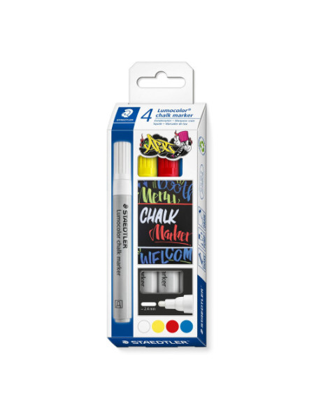 ESTUCHE 4 PIEZAS SURTIDAS ROTULADOR CHALK MARKER LUMOCOLOR 344 TIZA LÍQUIDA STAEDTLER 344 C4