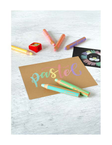 ESTUCHE 6 LAPICES + SACAPUNTAS WOODY 3 COLORES EN 1 TONOS PASTEL STABILO 8806-3