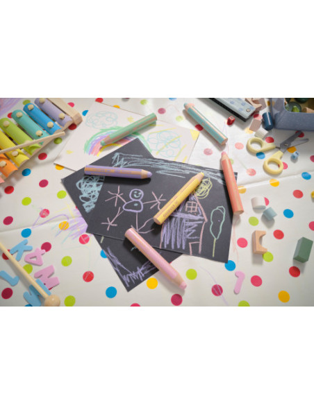 ESTUCHE 6 LAPICES + SACAPUNTAS WOODY 3 COLORES EN 1 TONOS PASTEL STABILO 8806-3