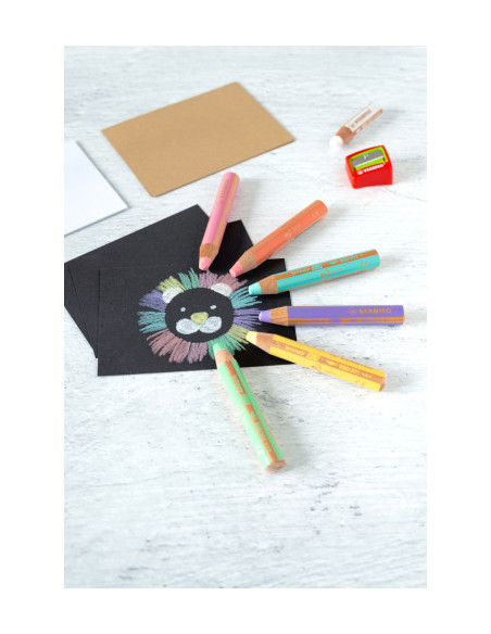 ESTUCHE 6 LAPICES + SACAPUNTAS WOODY 3 COLORES EN 1 TONOS PASTEL STABILO 8806-3