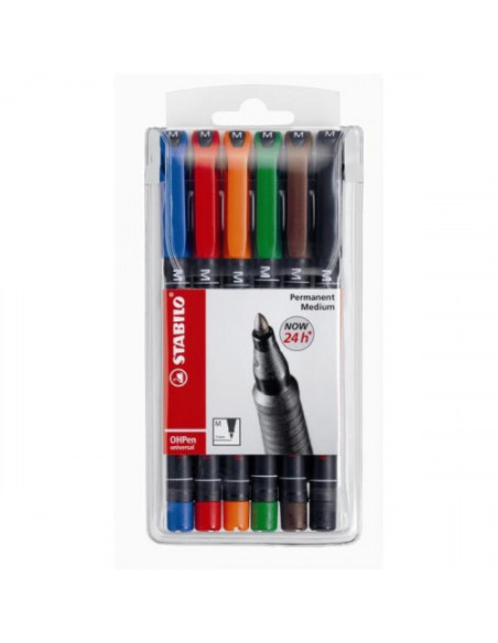 ESTUCHE 6 MARCADORES PERMANENTE P.MEDIA SURTIDO OHPEN UNIVERSAL 1MM. STABILO 843/6