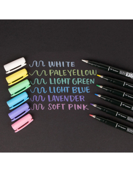 ESTUCHE 6 ROTULADORES BASE DE AGUA FUDENOSUKE PARA PAPEL OSCURO COLORES PASTEL TOMBOW WS-BS-6P