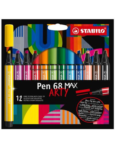 ESTUCHE ARTY CON 12 COLORES-ROTULADOR PREMIUM CON PUNTA BISELADA PEN 68 MAX STABILO 768/12-21