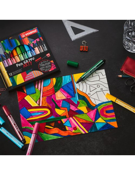 ESTUCHE ARTY CON 12 COLORES-ROTULADOR PREMIUM CON PUNTA BISELADA PEN 68 MAX STABILO 768/12-21