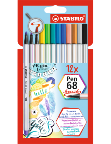 ESTUCHE CARTON 12 UNIDADES ROTULADOR PEN 68 BRUSH COLORES SURTIDOS STABILO 568/12-21