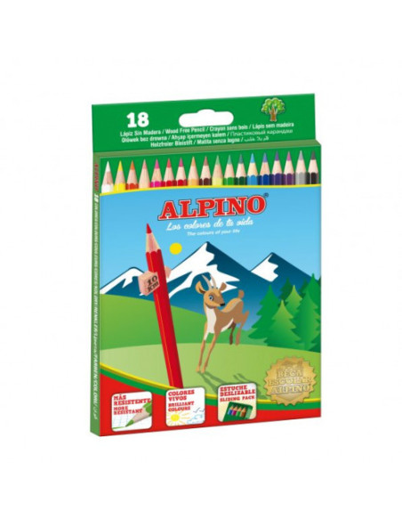 ESTUCHE CARTON 18 UNIDADES LAPICES HEXAGONALES ALTA CALIDAD 3MM. COLORES SURTIDOS ALPINO AL010656